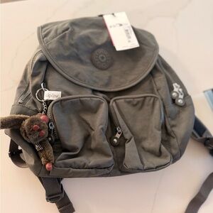 Kipling Gray Backpack with Plush Keychain